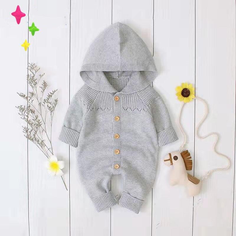 Hooded Button Knit Romper - Sweet Lemon Baby 
