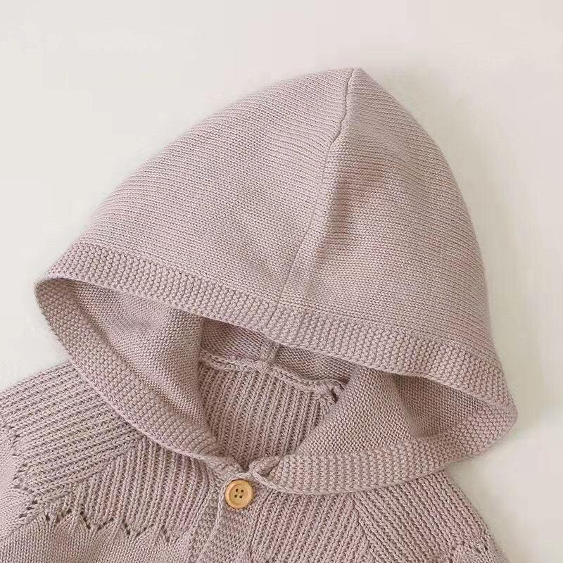 Hooded Button Knit Romper - Sweet Lemon Baby 