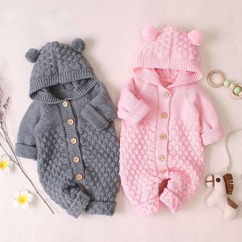 Knitted Hooded Baby Romper - Sweet Lemon Baby 